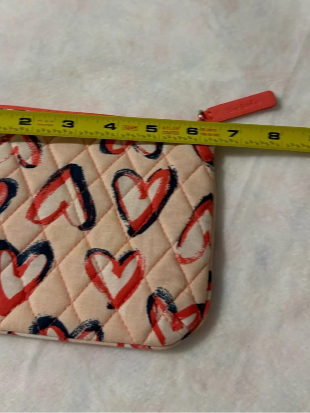 Vera Bradley Quilted Heart Print Zip Pouch Cosmetic Bag Red Navy